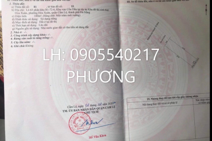 Bán lô đất đường 10m5 Lê Quảng Chí, KĐTST Hòa Xuân , Nan cầu Nguyễn Tri Phương