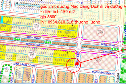 Bán góc 2mt đường thông ( B1.62 lô 43 ) - diện tích : 159 m2 - Hòa Xuân 