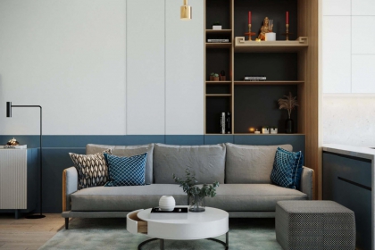 Sắc xanh nổi bật trong thiết kế căn hộ chung cư Kim Giang