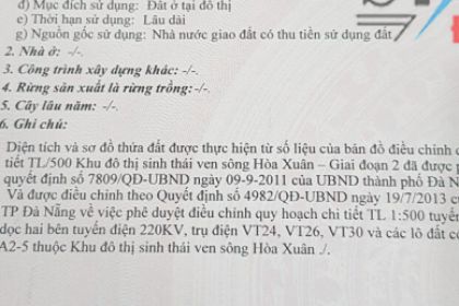 BÁN CẶP THANH LƯƠNG 1- HÒA XUÂN - TP ĐÀ NẴNG - KHU ĐÔ THỊ VEN SÔNG HÒA XUÂN - GIAI ĐOẠN 2