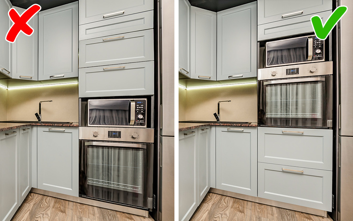 Đặt lò nướng ngang eo người sử dụng để đảm bảo an toàn. lò nướng trong bếp