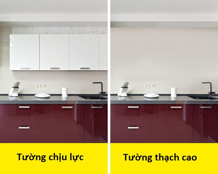 Tùy theo kết cấu tường chịu lực mà lựa chọn vị trí lắp đặt tủ bếp cho phù hợp. tủ bếp trong căn bếp